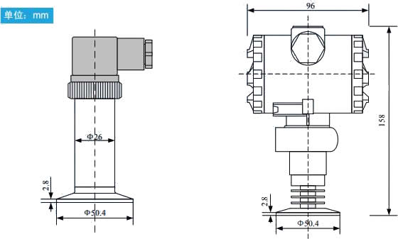 卫生型压力变送器的外形尺寸
